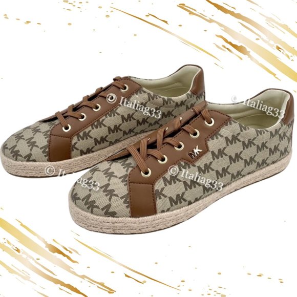 Michael Kors Monogram Signature Logo Brown Sneaker Tennis Shoes Size 9.5M NWOT - Picture 3 of 10